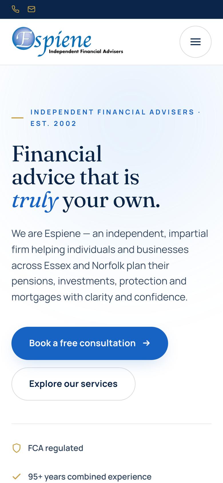 The Espiene website on a phone